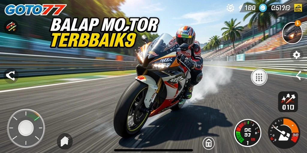 Tangkapan layar GOTO77 menunjukkan aksi balap motor yang mendebarkan.