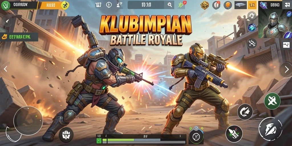 Screenshot aksi seru dalam pertempuran KLUBIMPIAN di arena Battle Royale.