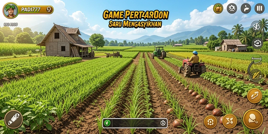 Tampilan gameplay PADI777 yang menampilkan aktivitas bertani.