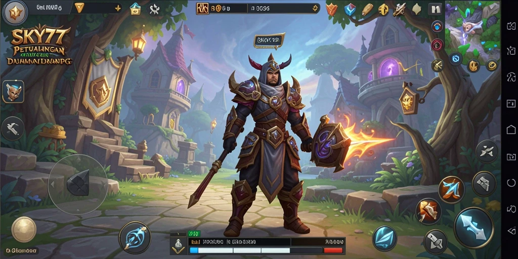 Screenshot gameplay <strong>SKY77</strong> menampilkan pertarungan seru dalam dunia fantasi.