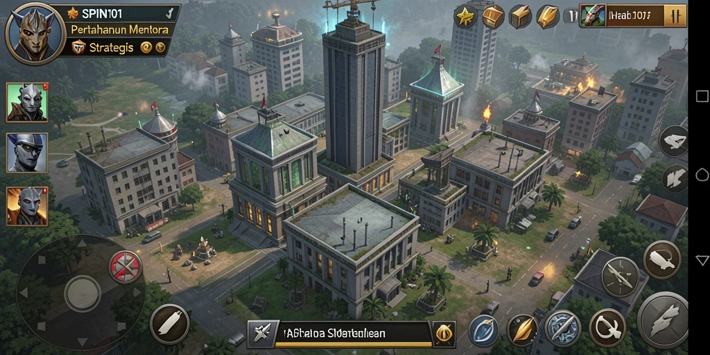 Tampilan gameplay SPIN101 dengan pertahanan menara yang seru.