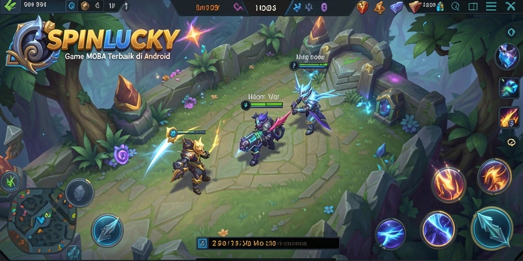 Tampilan gameplay seru dalam SPINLUCKY di arena MOBA.