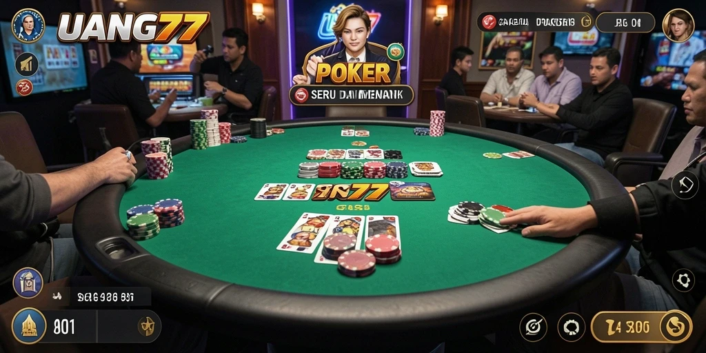 Tampilan gameplay seru UANG77 saat bermain Poker.